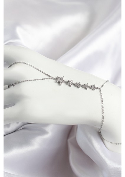 Pirinç Zirkon Taşlı Yıldız Model Gümüş Renk Kadın Şahmeran TG27SN702