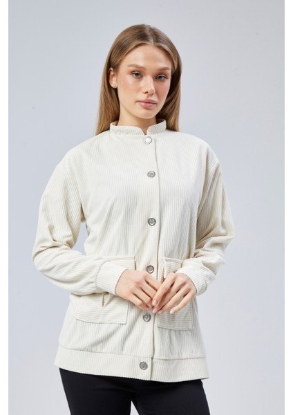 Fitilli Kadife Kumaş Çift Cepli Düğmeli Spor Ceket