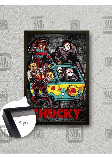 Korku Filmi Kötüler Chucky Freddy Çığlık Maskesi Çerçeveli Dikey Kanvas Tablo