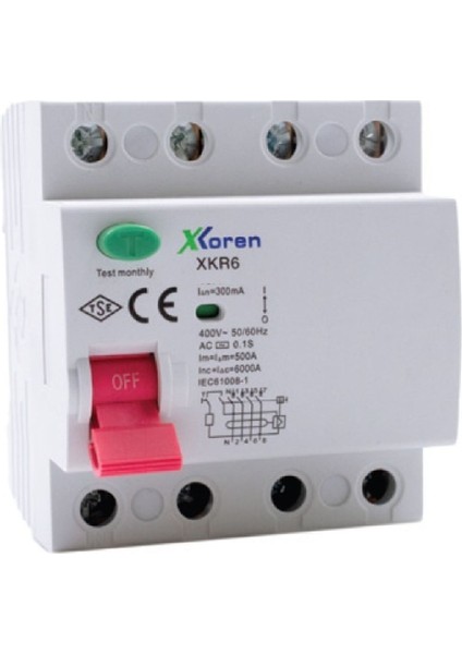 XKR06-4AC300-080 ,ac 4-Kutup 80A/300MA/6KA Kaçak Akım Röle