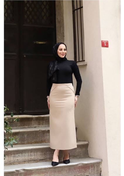 Kumaş Kalem Etek Ekru