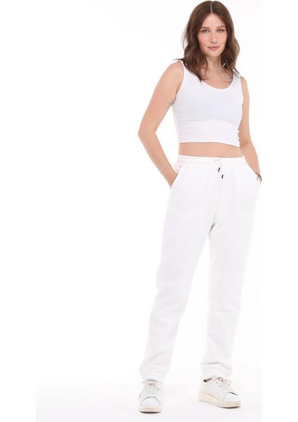 Üç Iplik Şardonlu Beyaz Eşofman Altı modelleri