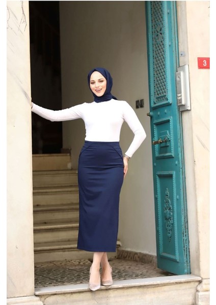 Kumaş Kalem Etek Lacivert