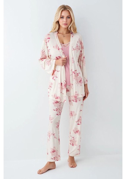 Kadın Desenli Modal Sabahlık & Pijama Takımı Kutulu Set modelleri
