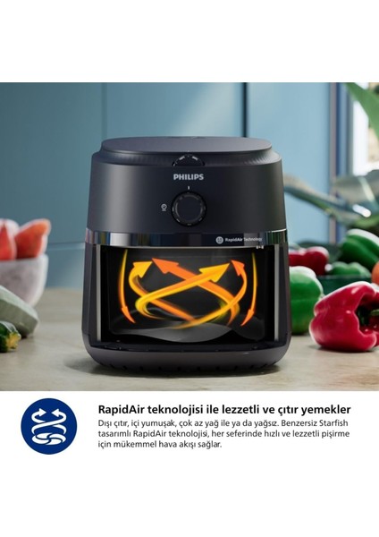 Sağlıklı Pişirme Airfryer 4.2l 1500W 12'li Çok Fonksiyonlu NA120/00 Siyah