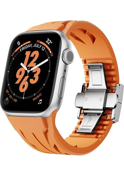 Apple Watch 10-11 46mm Metal Tokalı Üst Kalite Tpu Silikon Kordon Lpr127 Akıllı Saat Kordonu