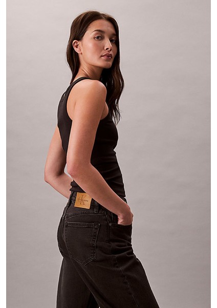 Kadın Yüksek Bel Düz Paça Jean Pantolon - Siyah