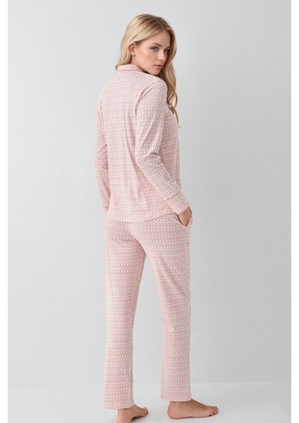 Kadın Giyim Uzun Kollu Modal & Pamuk 2'li Pembe Gömlek Pijama Takımı fırsatları
