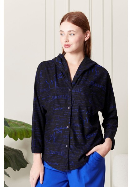 Süet Kadife Kapüşonlu Oversize Gömlek-Pera