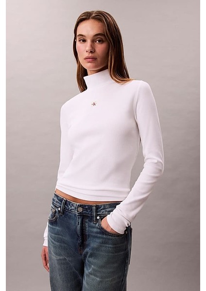 Kadın Dar Kalıp Balıkçı Yaka Uzun Kollu T-Shirt - Beyaz modelleri