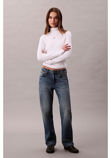 Kadın Dar Kalıp Balıkçı Yaka Uzun Kollu T-Shirt - Beyaz fırsatları