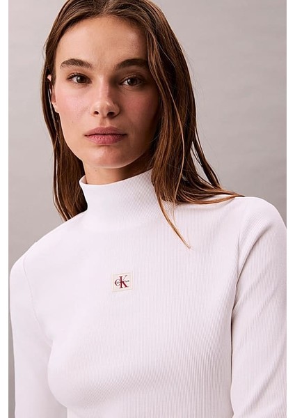 Kadın Dar Kalıp Balıkçı Yaka Uzun Kollu T-Shirt - Beyaz indirimleri