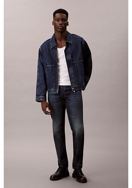 Erkek Slim Tapered Fit Termal Kumaşlı Jean Pantolon - Koyu Mavi fiyatları