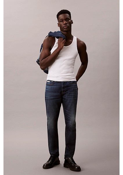 Erkek Slim Tapered Fit Termal Kumaşlı Jean Pantolon - Koyu Mavi fırsatları