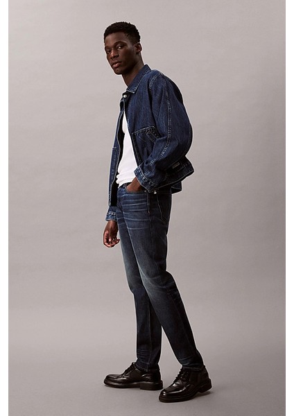 Erkek Slim Tapered Fit Termal Kumaşlı Jean Pantolon - Koyu Mavi indirimleri