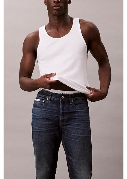 Erkek Slim Tapered Fit Termal Kumaşlı Jean Pantolon - Koyu Mavi