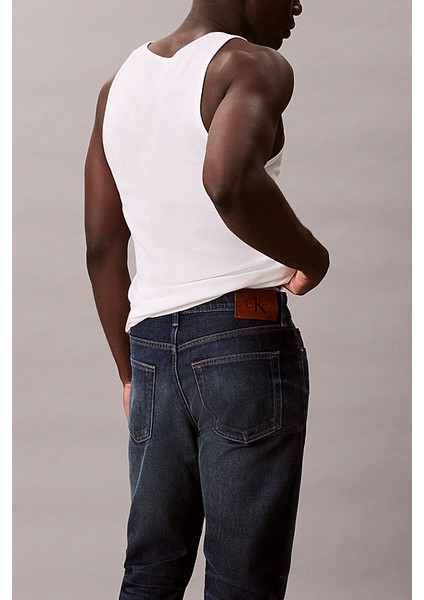 Erkek Slim Tapered Fit Termal Kumaşlı Jean Pantolon - Koyu Mavi