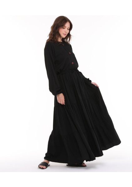 Viskon Kumaş Siyah Uzun Tesettür Elbise modelleri