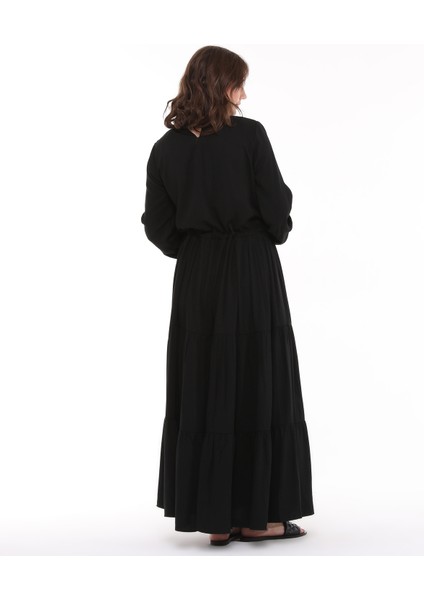 Viskon Kumaş Siyah Uzun Tesettür Elbise fırsatları