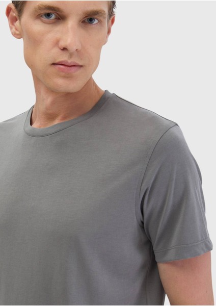 Gri Düz Bisiklet Yaka T-Shirt fırsatları