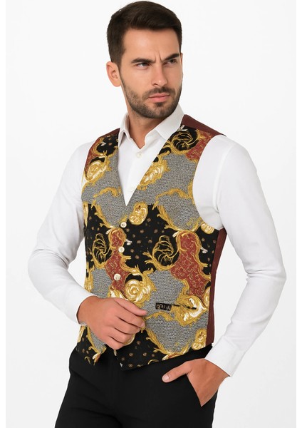 Astarlı İki Cepli Garson Yeleği Şal Desenli Şık ve Fonksiyonel Hizmet Sektörü Kıyafeti fiyatları