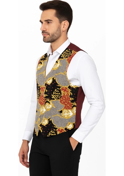 Astarlı İki Cepli Garson Yeleği Şal Desenli Şık ve Fonksiyonel Hizmet Sektörü Kıyafeti modelleri