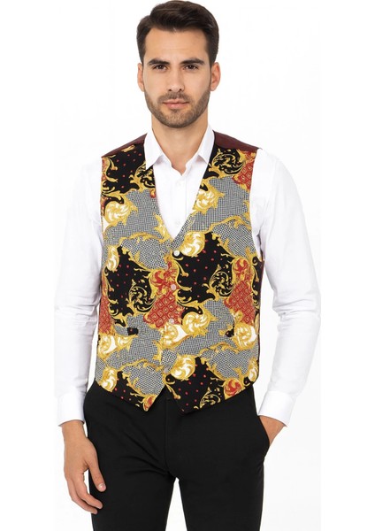 Astarlı İki Cepli Garson Yeleği Şal Desenli Şık ve Fonksiyonel Hizmet Sektörü Kıyafeti fırsatları