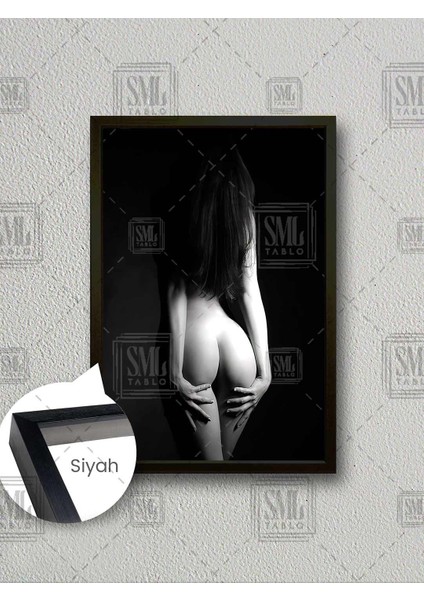 Uzun Saçlı Nü Kadın Sexy Kalçalı Kadın Yatak Odası Çerçeveli Dikey Kanvas Tablo