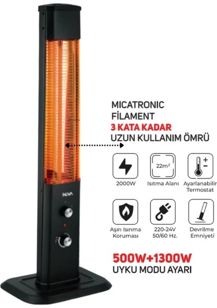 Inova Mauna Lüx Çift Düğmeli Lüx Dik Isıtıcı 1800W fiyatları