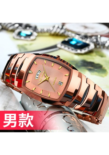 Tam Otomatik Saat Tungsten Çelik Saat Erkek Su Geçirmez Çift Takvim Basit Moda Mizaç (Yurt Dışından)