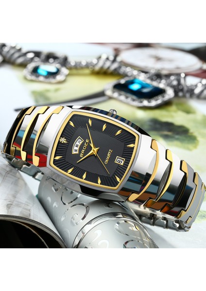 Tam Otomatik Saat Tungsten Çelik Saat Erkek Su Geçirmez Çift Takvim Basit Moda Mizaç (Yurt Dışından) modelleri