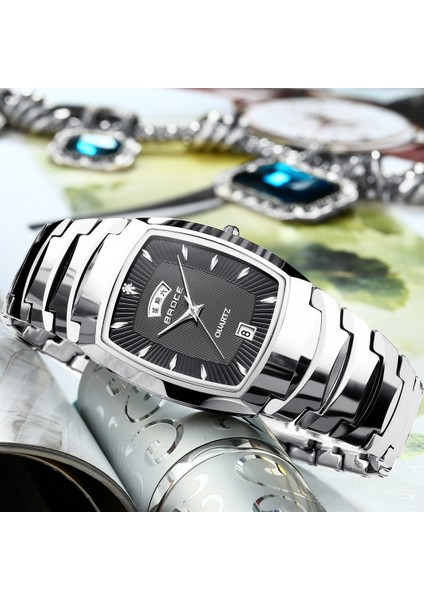 Tam Otomatik Saat Tungsten Çelik Saat Erkek Su Geçirmez Çift Takvim Basit Moda Mizaç (Yurt Dışından) fırsatları