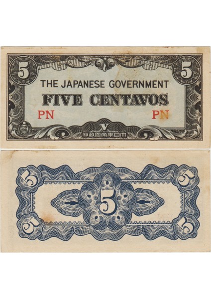 Japonya Iı. Dünya Savaşı Işgal Toprakları - Filipinler 5 Centavos 1942. Çok Çok Temiz