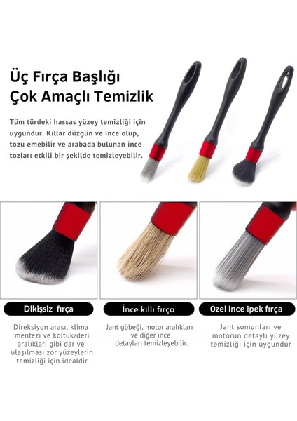 Araç Detaylı Temizlik Fırça Seti, Araba Detay Temizlik Fırçası, Oto Detay Fırçası 3 Adet Yumuşak fırsatları