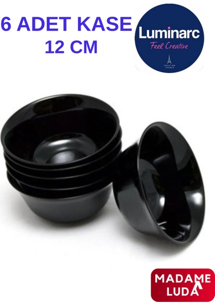 Carine Temperli Siyah 12 Cm-6 Adet (Çorba-Salata-Dondurma-Sütlü Tatlı- Çerez-Cips) Kasesi/takımı.