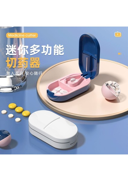 Taşınabilir Kesici Kutusu Küçük Mini Kare Taşınabilir Mühürlü Hap Kesme Artefakt Alt Ambalaj Kutusu Bölücü Mavi Kesici Kutusu (Yurt Dışından)