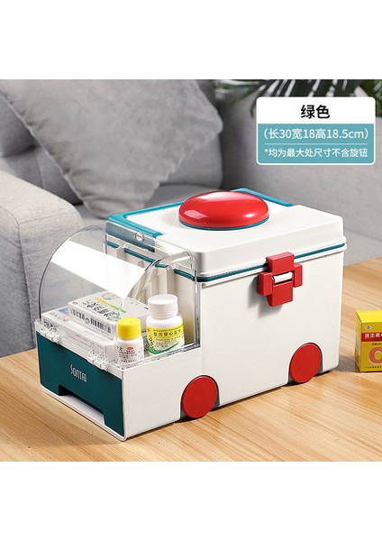 Ne Kutu Saklama Kutusu, Ev Tipi Çok Fonksiyonlu Ev Versiyonu, Büyük Kapasiteli Dağıtım Kutusu, Taşınabilir Çok Fonksiyonlu Ambulans Modeli [yeşil] + Sevimli Tavşan Çıkartmaları (Yurt Dışından)
