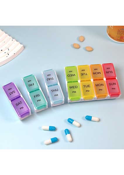 Haftanın Yedi Günü Kullanılabilen 14 Hücreli Çıkarılabilir Taşınabilir Küçük Hap Kutusu, Mini Kombine Hap Kutusu, Yedi Renk (Yurt Dışından) modelleri