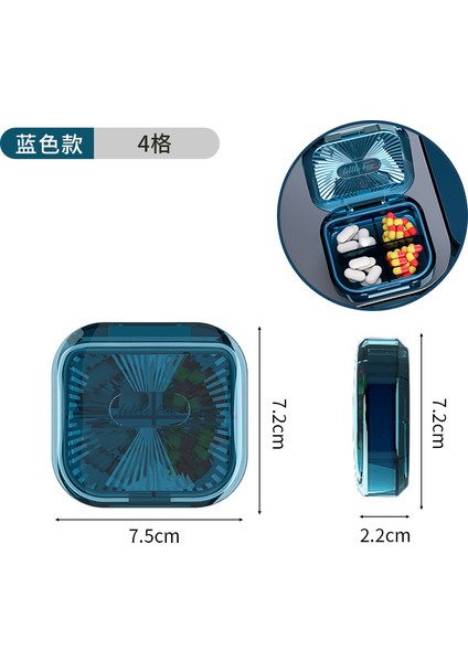 Masa Üstü ve Bölünmüş Hap Kutusu. Haftanın Yedi Günü Yanınızda Taşıyın. Mini Saklama Kutusu. Hapları 4 Kapalı Bölmeye Ayırın - Kristal Mavi - [kristal Berraklığında] 2 Paket (Yurt Dışından)