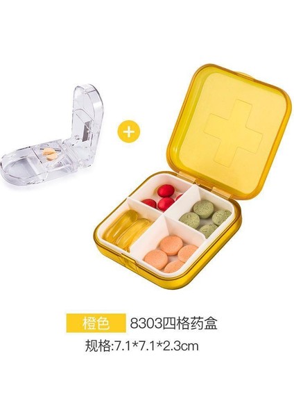 Taşınabilir Mühürlü Büyük Kapasiteli Mini Hap Kutusu, Taşınabilir Hap Saklama Kutusu, Küçük Hap Kesici, Bir Haftalık Hap Kutusu, Normal Stil (Dört Bölmeli Turuncu Tekli Paket) (Yurt Dışından)