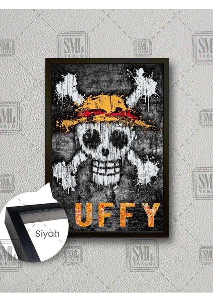 One Piece Anime Afiş Hasır Şapkalı Luffy Japon Manga Çerçeveli Dikey Kanvas Tablo