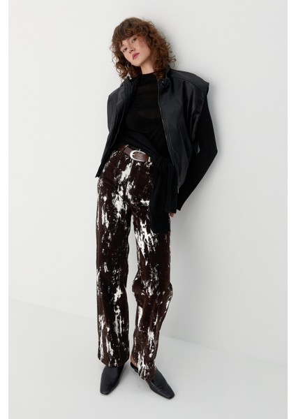 Wide Leg Desenli Denim Kahverengi fiyatları