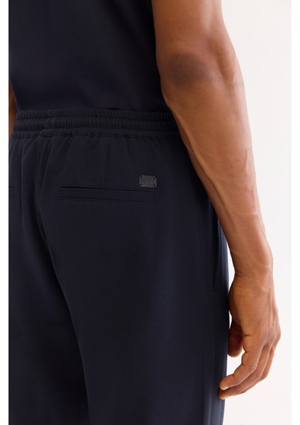 Erkek Lacivert Relaxed Fit Yandan Cepli Beli Lastikli Bağcıklı Duble Paça Jogger Pantolon E003000