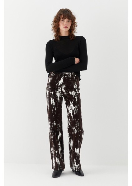 Wide Leg Desenli Denim Kahverengi fırsatları