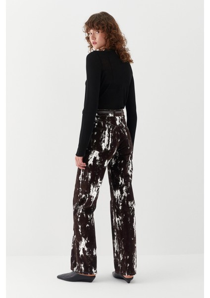 Wide Leg Desenli Denim Kahverengi indirimleri