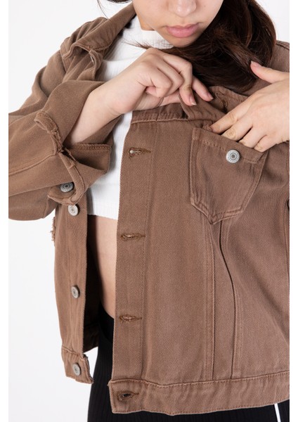 Kahverengi Ön Cepli Nakış Detaylı Kız Çocuk Jean Ceket 20360 fırsatları