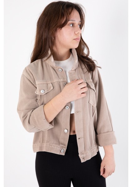 Bej Ön Cepli Nakış Detaylı Kız Çocuk Jean Ceket 20359 indirimleri