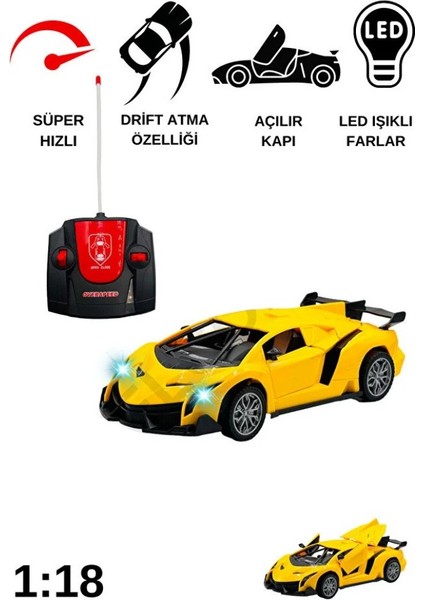 Uzaktan Kumandalı Spor Araba Kapıları Kumanda Kontrollü 1/18 - 789-104 - Sarı