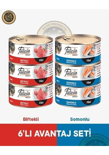Biftekli-Somonlu Yetişkin Kedi Konservesi 6X85GR