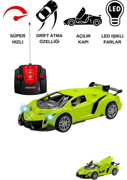 Uzaktan Kumandalı Spor Araba Kapıları Kumanda Kontrollü 1/18 - 789-104 - Yeşil